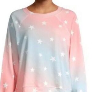NWT WILDFOX Star Print Ombre Sweatshirt in Pink and Light Blue